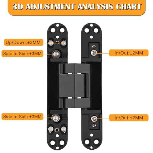 HBL' 2 Pack Hidden Door Hinges, 6 Inch Black Heavy Duty Hidden Hinges for Secret Doors, 3-Way Adjustable to Bulid Conceal Bookcase Door
