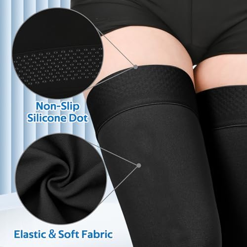 2Pairs Ktinnead 20-30mmHg Thigh High Compression Stockings for Women, Thigh High Compression Socks, Medical Compression Stockings for Pregnant, Teacher, Doctor, Varicose Veins, Swelling, lymphedema
