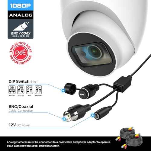 Amcrest Analog Outdoor Security Camera Dome 2MP 1080P @ 30fps, Quadbrid, 129¡Æ FOV, White (Not an IP Camera) (DVR Required, Not Included) AMC1080DM28-W