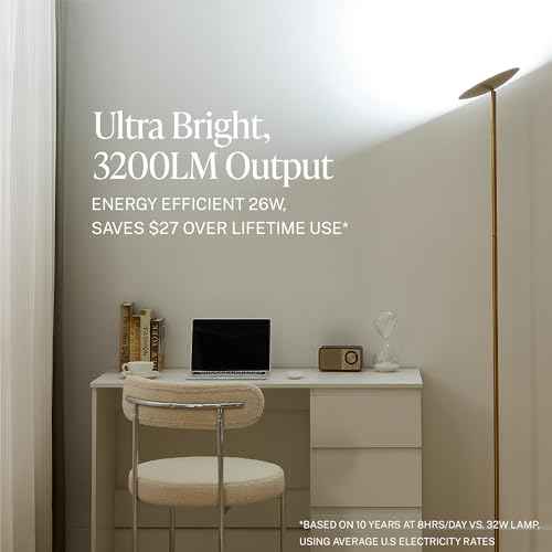 Skylight LED Floor Lamp, 3200LM, 71" Modern Torchiere in Zen Black, Stepless Dimming, Remote & Touch Control, Bright Light for Living Room or Bedroom, Weighted Base
