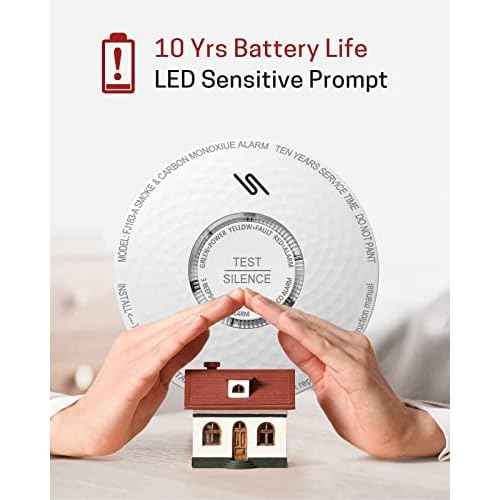 Ecoey Smoke Detector Carbon Monoxide Detector Combo, 10-Year Battery Combination Smoke Carbon Monoxide Alarm, Fire and CO Alarm with Test and Silence Function,1 Pack