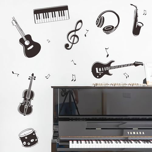 Black-White Musical Instrument Wall Stickers Wall Stickers, sacinora Guitar Violin Cello Saxophone Musical Note Music Wall Decals Removable Vinyl Peel and Stick for Classroom Music Studio Home Decor