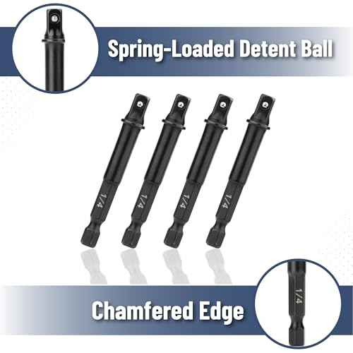 Bates- Impact Adapter Square Socket Set, 10 pcs, 1/4" Square Tip, Drill Socket Adapter Set, Hex Impact Socket Adapter Set, Socket Adapter for Drill, Impact Driver Socket Adapter, Impact Driver Bits