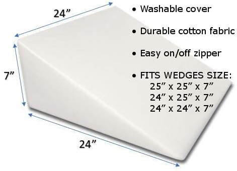 MoonRest 7”, 10”, 12”- inch Foam Bed Wedge Zippered Cover/Pillow Replacement Cover (24" x 24" x 7", Hot Pink/Fuchsia)