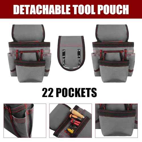 Tool Belt With Suspenders, Heavy Duty Carpenter Tool Belt with 22 Pockets - Adjustable Lightweight Electrician for Construction, Framing, Carpentry Work