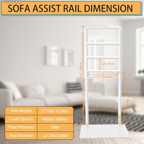 yeezoo Chair & Couch Stand Assist bar, Stand Assist Rail with Non-Slip Covers, Four Heights Heavy Duty Assist bar for Seniors Elderly, Adults and Others who Need Extra Help(Polished White)