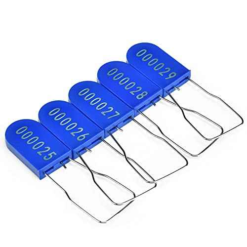 100PCS Plastic Padlock Security Seals Metal Wire Padlocks Electric Meter Lockout Tags Disposable Anti-Tamper Lock Numbered Anti Tamper Tags Blue