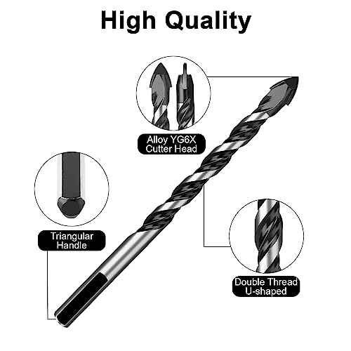 12Pcs Masonry Drill Bit Set, Concrete Drill Bit Set, 1/8 to 1/2 inch Professional Carbide Drill Bits Set for Glass, Brick, Plastic, Cement, Concrete, Granite, Wall, Wood, Tile Etc.