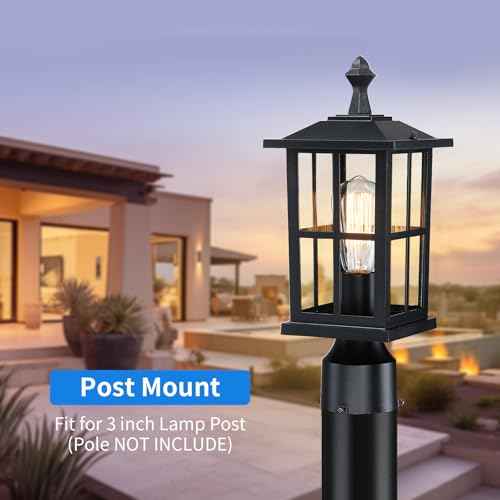 3 Inch Post Lights Outdoor Hard Wired 2Pack, Waterproof Outside Lamp Posts Outdoor Lighting Fixtures Pier Mount, Electric Black Aluminum Pillar Lights for Gate Patio Garden, Bulb Not Included