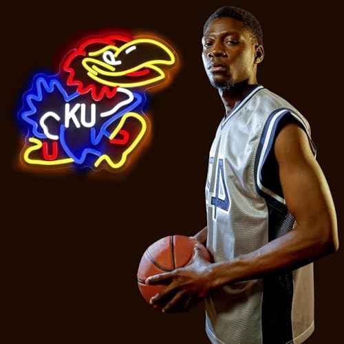 University Basketball Team Neon Sign, Light Up Dimmable College Kansas Hawk Team Logo Led Neon Sign Light Hanging for Wall Decor, Bedroom, Dormitory, Man Cave, Birthday Christmas Gift
