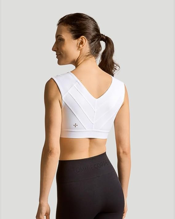 Tommie Copper Shoulder Support Compression Bra with Front Zipper Closure Wireless Posture Corrector & Back Support Bra UPF 50