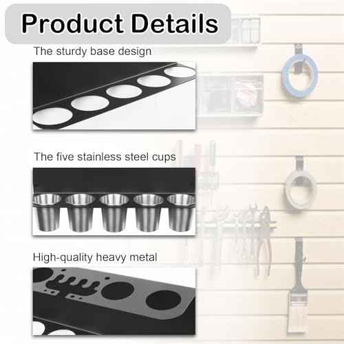 Grease Gun Holder, Wall Mount Storage Rack Compatible with 2 Grease Guns Organizer with 5 Removable Drip Cups for Garage and Shop Workshop Storage Black