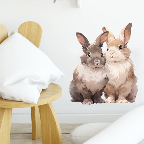 Cute Two Bunnies Wall Decal Nursery Animal Rabbits Wall Sticker Removable Peel and Stick Wall Art Decor for Kid Baby Classroom Preschool Living Room Playroom Bedroom School