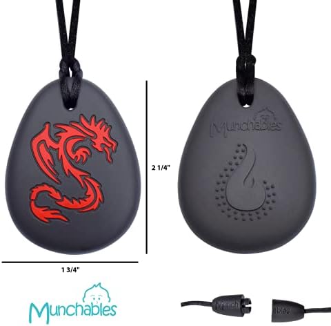 Munchables Dragon Sensory Chew Necklace - Chewy Fidget Stim Toy Jewelry for Boys and Girls (Red/Black)