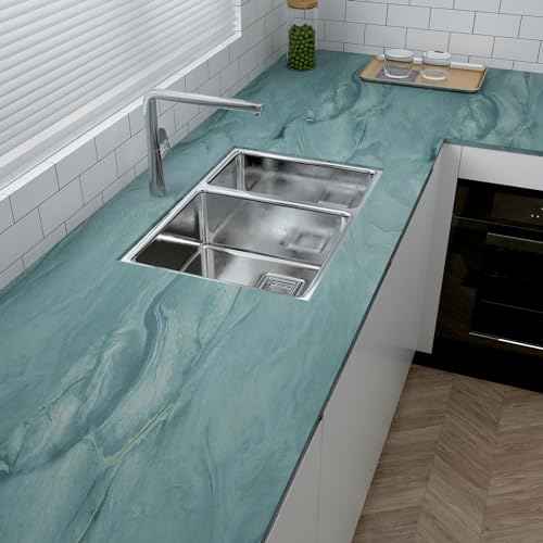 VaryPaper Matte Teal Blue Marble Contact Paper Peel and Stick Countertops for Kitchen Waterproof Marble Wallpaper Removable Self Adhesive Countertop Wallpaper Marble Vinyl for Desk Table 15.7''x78.7''