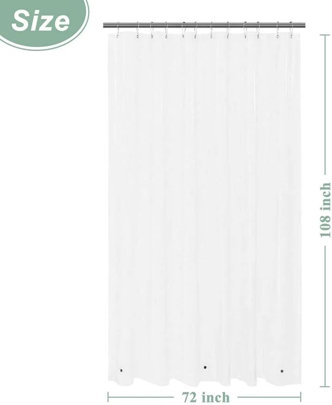 Mrs Awesome Extra Long Clear Shower Curtain Liner with 3 Magnets, 72x108 Premium Flexible Sturdy Plastic Shower Curtain for Bathroom Lightweight, Waterproof, Clear