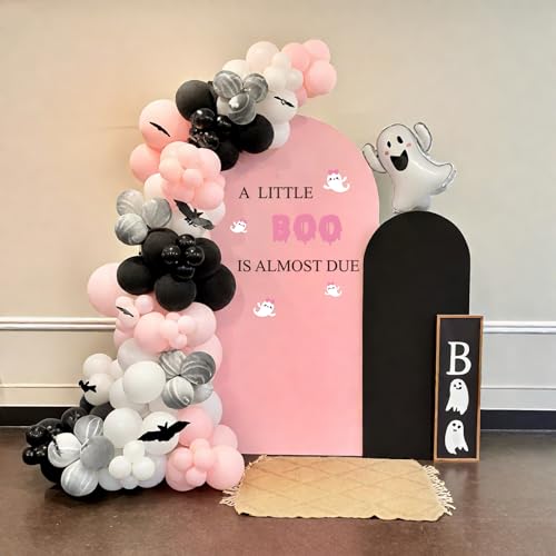 A Little Boo is Almost Due Gender Reveal Party Decal Sign Girl Pink Halloween Ghost Baby Shower Wall Stickers for Balloon Arch Backdrop Photo Props