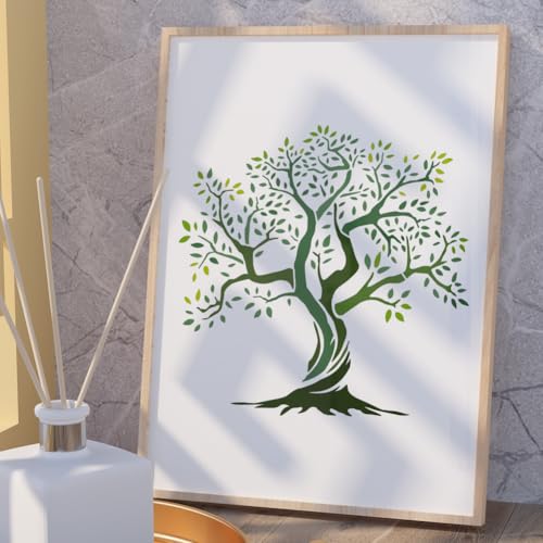 Tree of Life Wall Stencil Template 11.8 x 11.8 Inch Reusable Plastic Tree Stencil for Painting on Wood Wall Floor Fabric Glass Furniture, Tree DIY Home Decor Or Craft Stencil