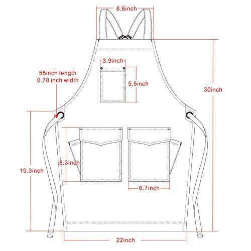 Jeanerlor - Cotton Denim Apron with Pockets Cooking Kitchen Hairdressing Aprons for Women & Men 2 Size