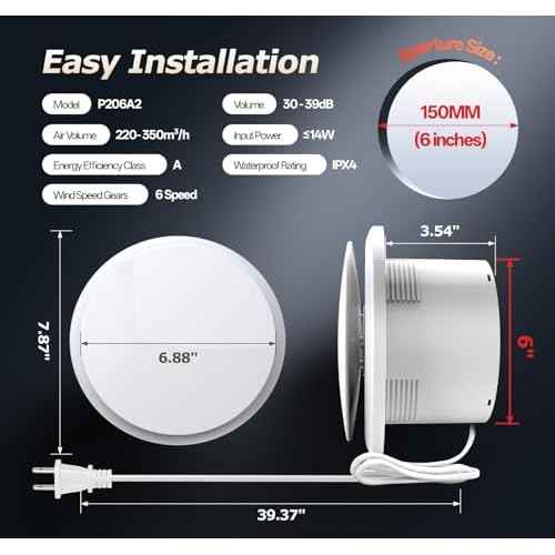 6 inch Bathroom Exhaust Fan with Remote 2 Way 6 Speed Upgraded Powerful Low Noise Vent Fan 3000RPM DC Motor Energy Saving Household Ventilation Fans for Attic Basement Garage Washroom VP206A29