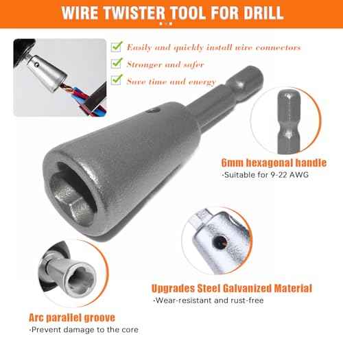 4 PCS Heavy Duty Wire Nut Twister, Fast Wire Twister Tool for Drill, Spin Twist Wire Connector Socket, Wire Connector Driver with 1/4" Chuck, Wire Stripping and Twisting Tool