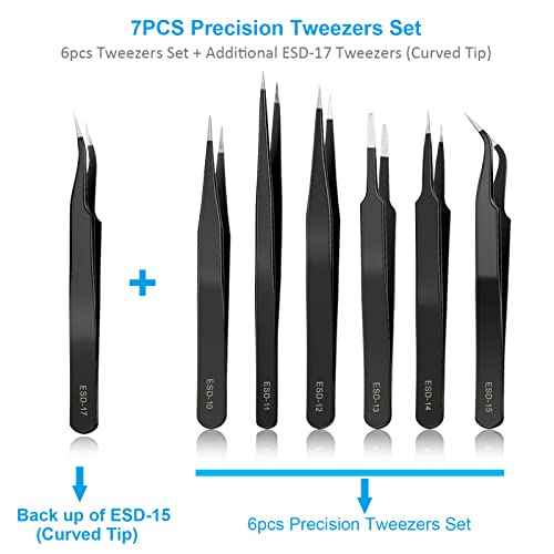 YHYZ 7pcs Precision Tweezers Set, Premium Anti-Static Stainless Steel ESD Tweezers Set Kit for Electronics, Sodlering£¬Jewelry, Craft, Laboratory Work, DIY(7PCS, Version)