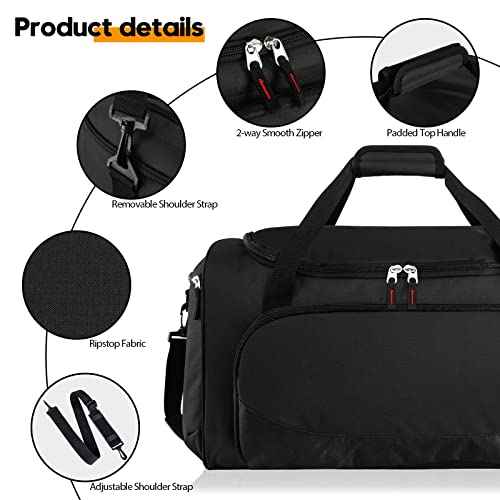 Gym Bag for Men - 55L Black Durable Large Duffle Bag for Travel, Workout, Fitness & Sport