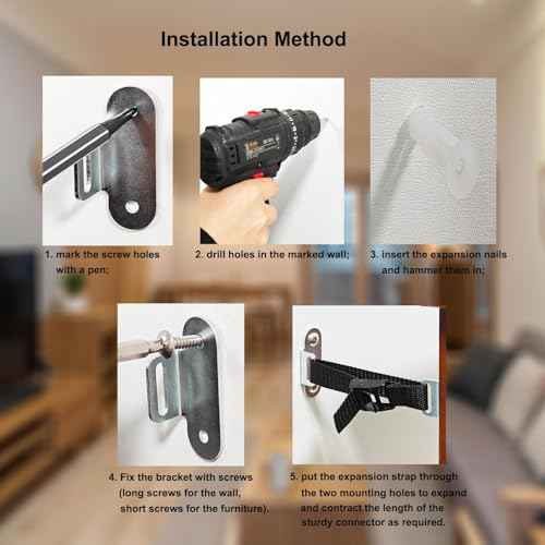 Anti Tip Furniture Anchors,(4 Sets) Adjustable Child Safety Anchors ? Earthquake Proof & Baby Proofing Kit for Securing Dressers, TV Stands, Cabinets, Bookshelves.