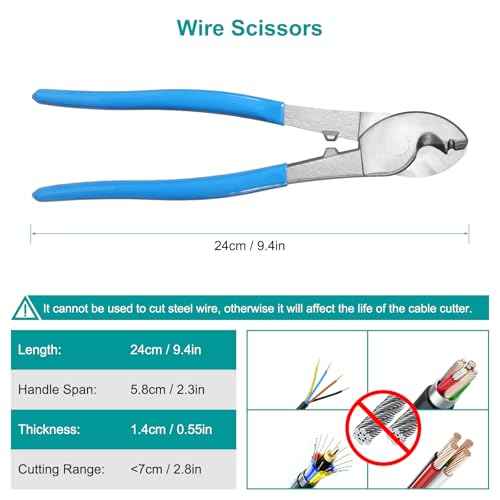 10 Tons Hydraulic Crimping Tool, Hydraulic Crimper for 12 AWG to 2/0 AWG Battery Cable,1/16" 1/8" 3/16" Stainless Steel Cable, Battery Cable Crimper Tool with Cable Cutter & 9 Dies