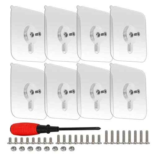 8-Set Adhesive Screws Wall Mount Hanging Nails No-Trace No Drilling Stick-on Sticky Screw with 3 Different Size Screw for Bathroom Kitchen Storage Room Tile Wall Shower Room
