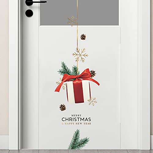 BooDecal 25.8 x 33.4 inRemovable Merry Christmas and Happy New Year Gifts Boxes Ornaments Door Surprise Wall Art Vinyl Murals Wall Decals for Show Window Decorations Hanging Ornaments Stickers