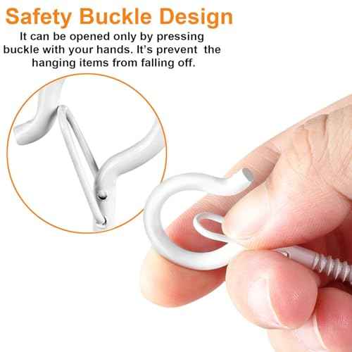 96 PCS Q-Hanger Hooks, Screw Hooks for Outdoor String Lights, Safety Buckle Design Cup Eye Hook for Hanging Christmas Lights, Plants, Mounted on Wall Ceiling, Include 1 Wing Nut Driver, White