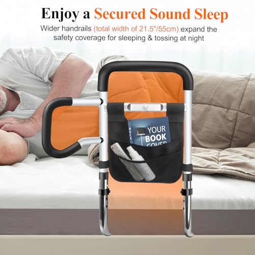 Bed Rails for Elderly Adults Safety, Adjustable Height Bed Guard Rails with Night Motion Light for Seniors, Carbon Steel Bed Assist Rails for Queen King Size Bed (Patent Pending)