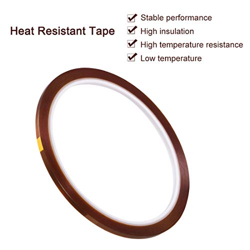 uxcell Heat Resistant Tape - High Temperature Heat Transfer Tape Polyimide Film Adhesive Tape 3mm x 33m(108ft) 5Pcs