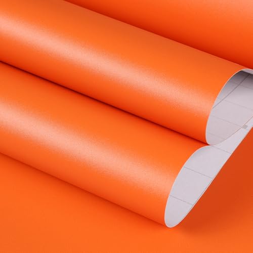 FunStick Burnt Orange Peel and Stick Wallpaper Orange Contact Paper for Cabinets Drawers Desk Removable Wallpaper Peel and Stick Vinyl Wall Paper for Bedroom Girls Kids Room Bathroom Walls 15.8"x78.8"