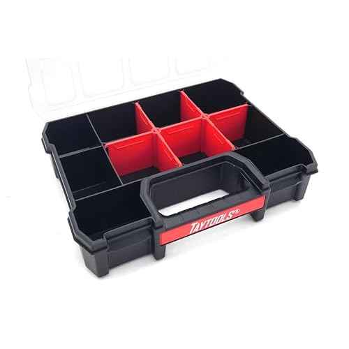 Taytools 10 Compartment Small Parts Organizer Box - Dual Latch Portable Tool Box with Removeable Dividers for Storing Hardware, Screws, Bolts, Nails, Beads or Jewely (Pack of 2)