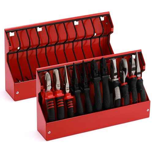 AIRTOON 2PCS Heavy Steel Plier Organizer Rack, 11 Slots Fit Most standard Pliers, Space Saving, Keep Pliers Organized in Tool Box Drawer, Chest, Workbench, Red
