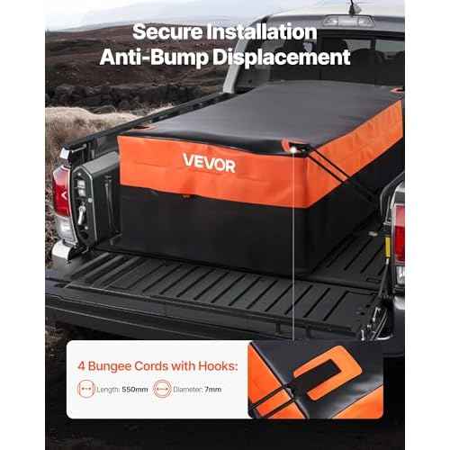 VEVOR Truck Bed Cargo Bag, Waterproof 840D PVC, 51.18 x 40.16 x 21.85 in (26 Cubic Feet), Heavy Duty Cargo Bag for Truck Bed with 4 Bungee Cords with Hooks, Fits a Variety of SUV and Pickup Trucks