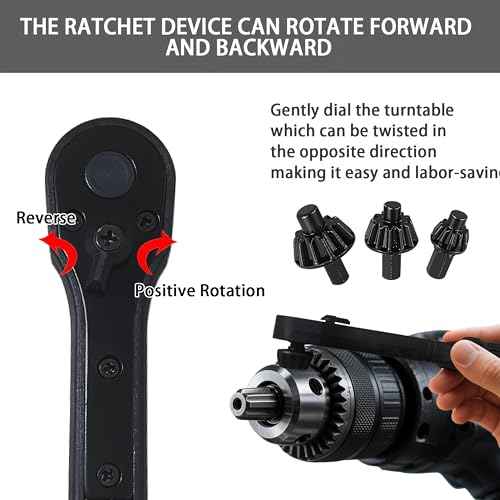 2-in-1 Ratchet Drill Chuck Key Wrench,Drill Chuck Ratchet Wrench w/ 3 Socket Sizes &1 Pair Glove,Universal Chucks Key Replacement Tool for Drills,Compatible with Most Electric Drills and Power Tools