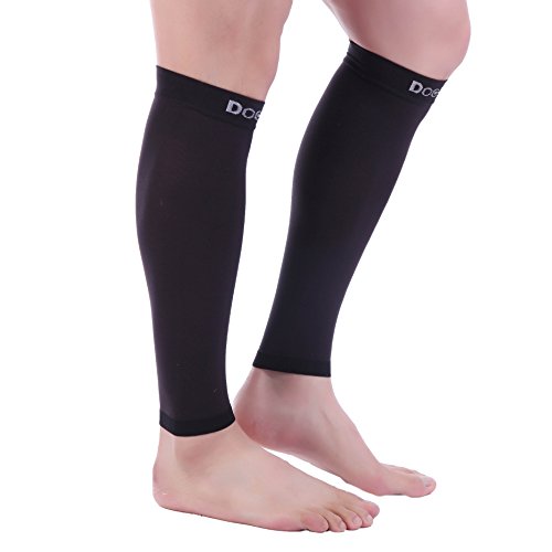 Doc Miller - Compression Calf Sleeve for Petite Men & Women, Medical Grade, 20-30mmHg Graduated Support for Running, Calf Tear, Shin Splints, Knee High, Black Calf Sleeves, Large Size, 1 Pair, Petite