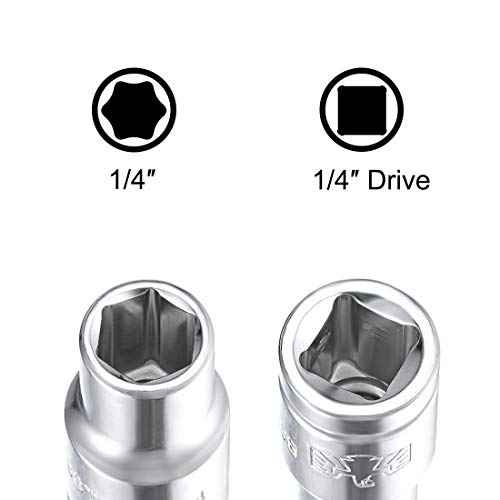 uxcell 4 Pcs 1/4-inch Drive 1/4-inch 6-Point Shallow Socket, Cr-V