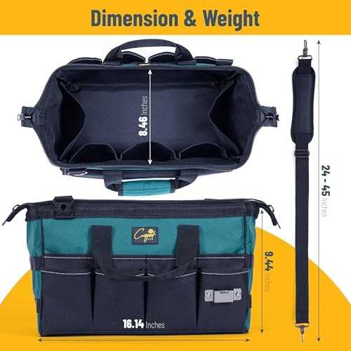 Garden Tool Bag Organizer ? 13 Pocket Heavy-Duty Gardening Tote with 7 Outer & 6 Inner Compartments, Anti-Slip Base, Adjustable Shoulder Strap & Belt ? Garden Organizers and Storage (Green)