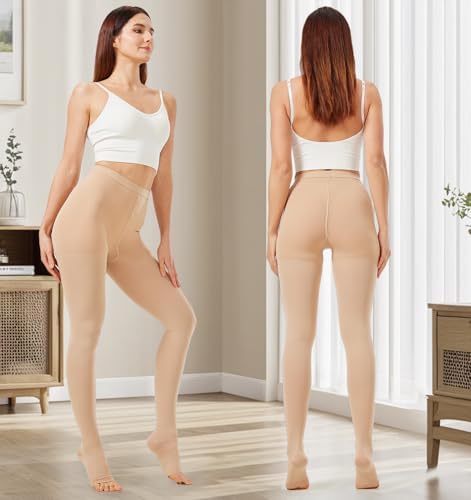 NURCOM Medical Compression Pantyhose for Women Men, 20-30 mmHg Graduated Support Tights, Closed Toe Compression Leggings
