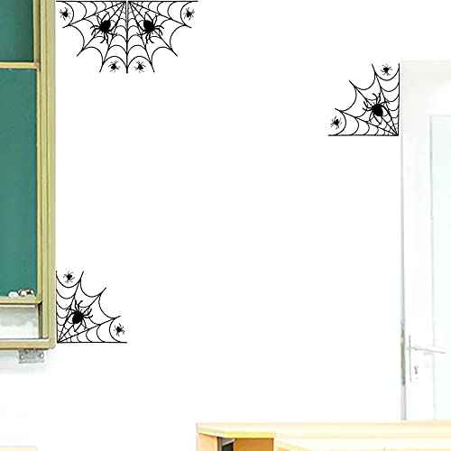 BIBITIME DIY Spider Spiderweb Halloween Wall Decals Stickers Shop Showcase Window 4 Corner Living Room Office Decor (Black, DIY)
