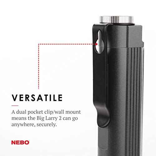 NEBO 500 Lumen Work Light: 200 Lumen Top Positioned Flashlight, Anodized Aircraft-Grade Aluminum Body; Steel Clip and Magnetic Base Provides Hands Free Operation; Powered by 3X AAA Batteries - Grey