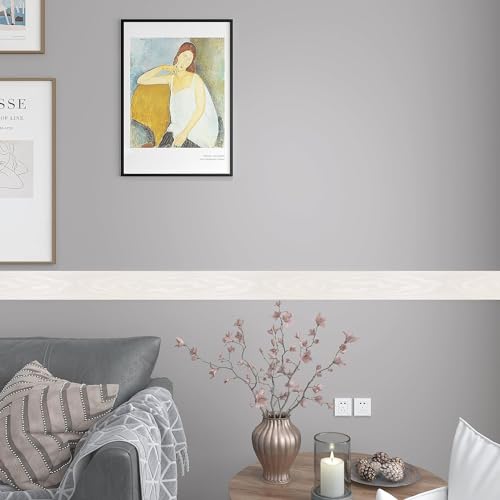 YENHOME Peel and Stick Mirror Frame Border White Wood Wallpaper Border Peel and Stick 3" X236" Bulletin Board Borders Mirror Frame Stickers for Bedroom Bathroom Self Adhesive White Wood Grain Tape