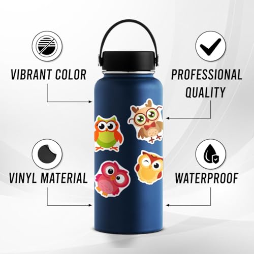 Pack 50 Pcs Funny Animal Cute Owl Stickers for Water Bottles Waterproof Laptop Luggage Computer Scrapbooking Teens Adults Girls Boys Aesthetic Sticker Packs Small Vinyl Decals