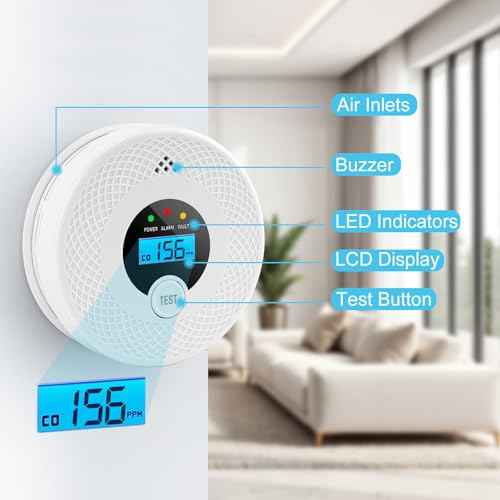 4 Pack Smoke and Carbon Monoxide Detector with Test Button, 85dB Loud Beep, LCD Display, Battery-Operated Smoke Detector Carbon Monoxide Detector Combo for House, Apartment, Kitchen, Garage Use