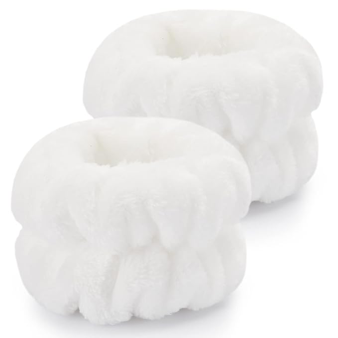 2 Pcs Microfiber Wrist Towels - Dorbetar Spa Wristbands for Face, Arms, Body Washing (White, Woman and Children)