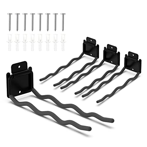 HUHOLE Garage Hooks, Ladder Hangers for Garage Wall, Shovel Holder, 4 Pack Heavy Duty Hook for Ladder, Rake, Folding Chair, Yard Tools, Garden Tool, 12¡± Wave Curved Utility Hooks